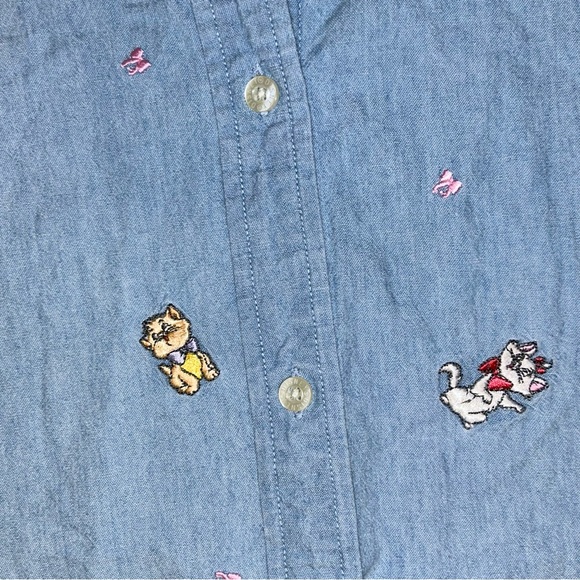Vintage Disney Store Embroidered Aristocats Blue Button Down Shirt Sleeveless XL - Picture 3 of 4
